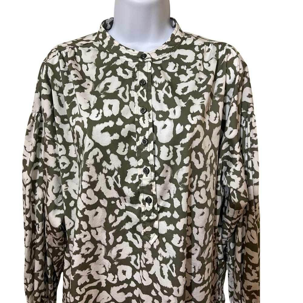 Elizabeth and James Olive Green White Button Front Tiered Hem Shirt Dress M - Picture 2 of 8